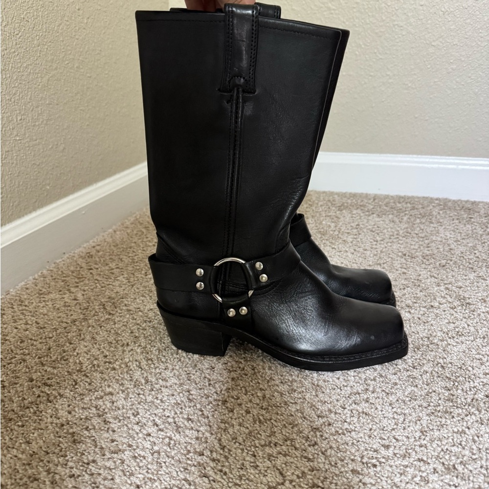 Frye Black Leather Combat Boots